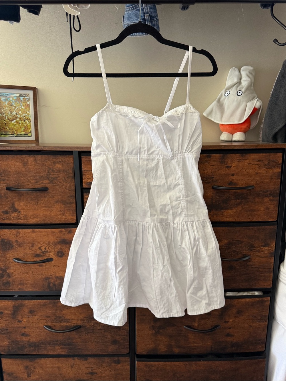Motel Rocks Felin White Cotton Sundress with Spaghetti Straps
